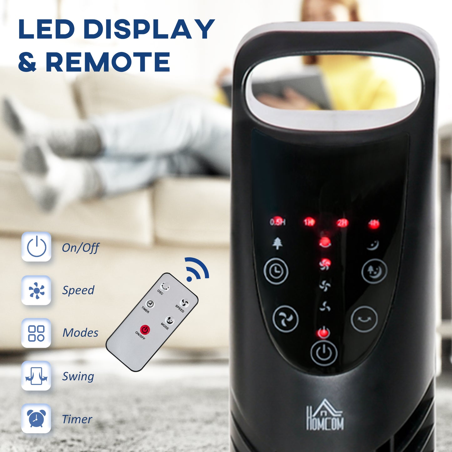31 Inch Bladeless Oscillating Tower Fan with 70° Oscillation, Remote Control, 7.5H Timer, 3 Speed 3 Modes