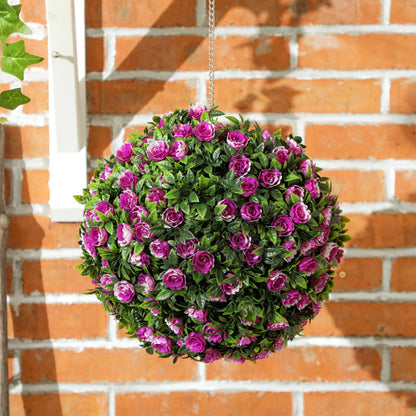 Set of 2 Decorative Artificial Plants, UV-protected Artificial Plant Topiary Rose Balls
