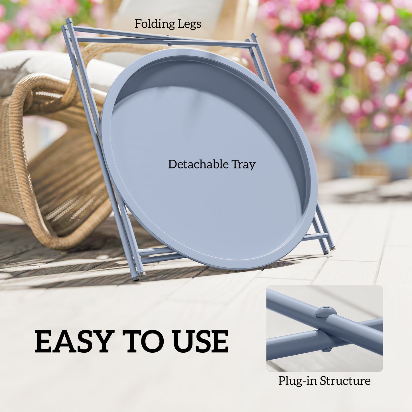 Steel Removable Tray Top Garden Table - Blue Grey