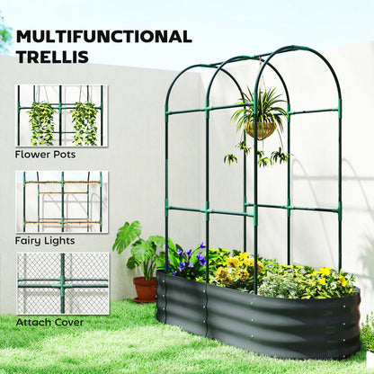 Galvanised Raised Garden Bed with Arched Trellis, 4 x 2 x 4.6ft Metal Raised Bed for Garden with Open Bottom, Dark Grey