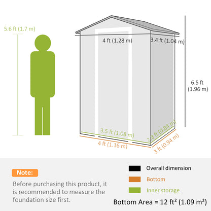 4 x 3 ft Plastic Garden Shed with Floor, Outdoor Storage Shed with Lockable Door, Window and Vent, Light Grey