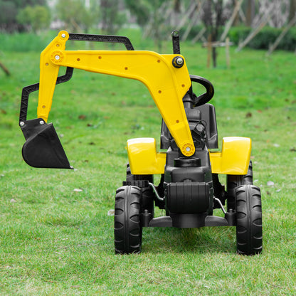 Kids Ride on Digger Pedal Go Kart Pretend Play Construction No Power Truck with Horn for 3 - 6 Years, Yellow