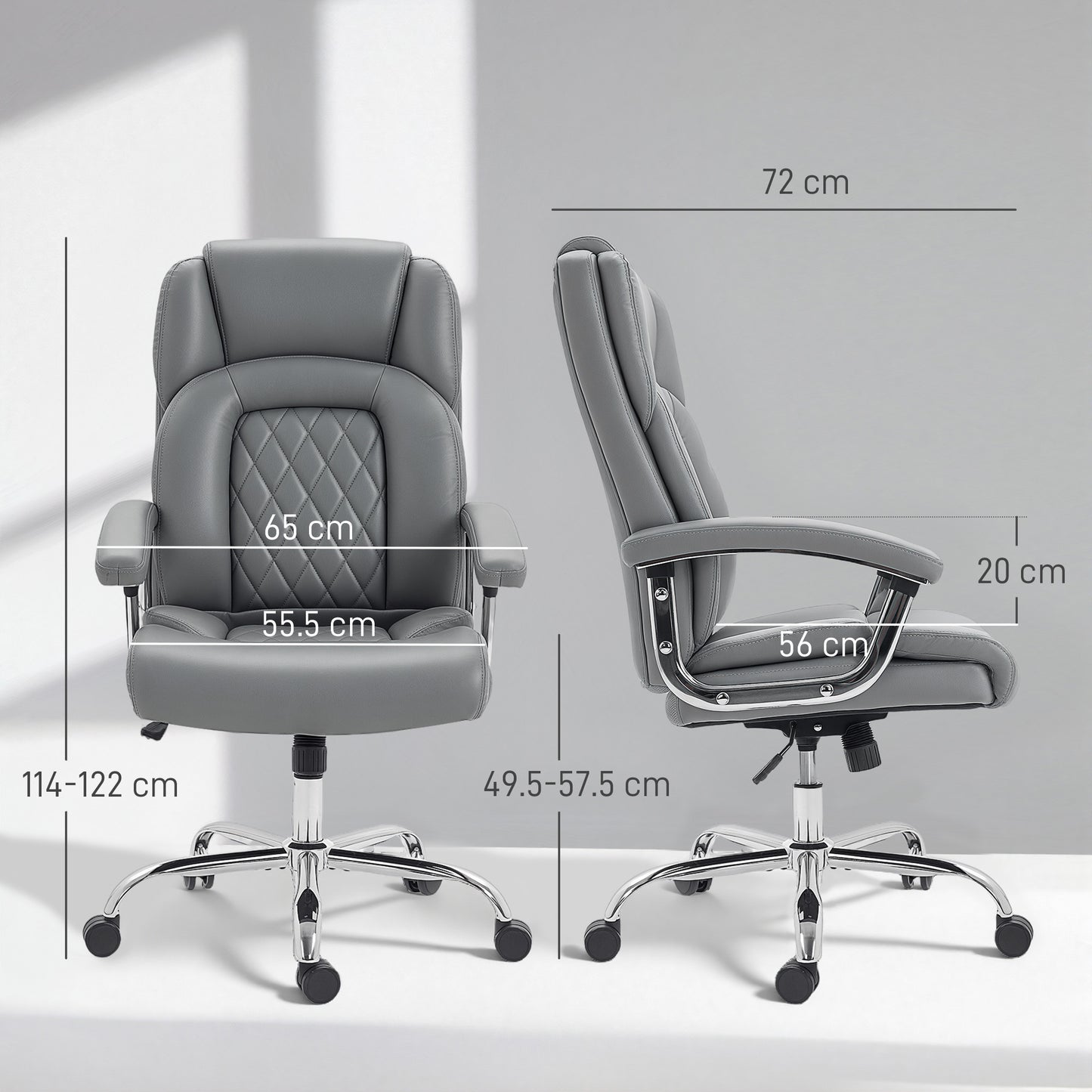 Big and Tall Office Chair 180kg with Spring Cushion, PU Leather - Grey