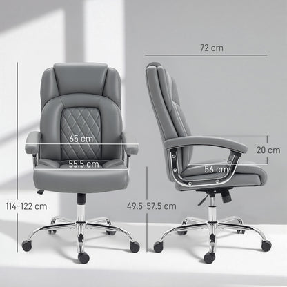 Big and Tall Office Chair 180kg with Spring Cushion, PU Leather - Grey