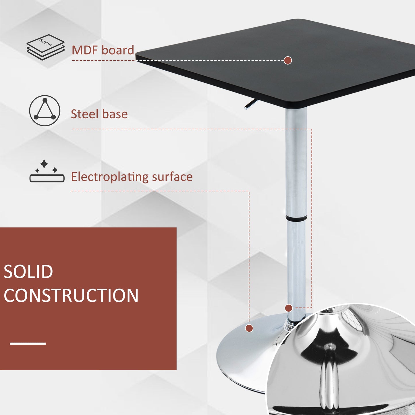 Modern Height Adjustable Counter Bar Table with 360° Swivel Tabletop and Electroplating Metal Base, Pub Desk for Living Room