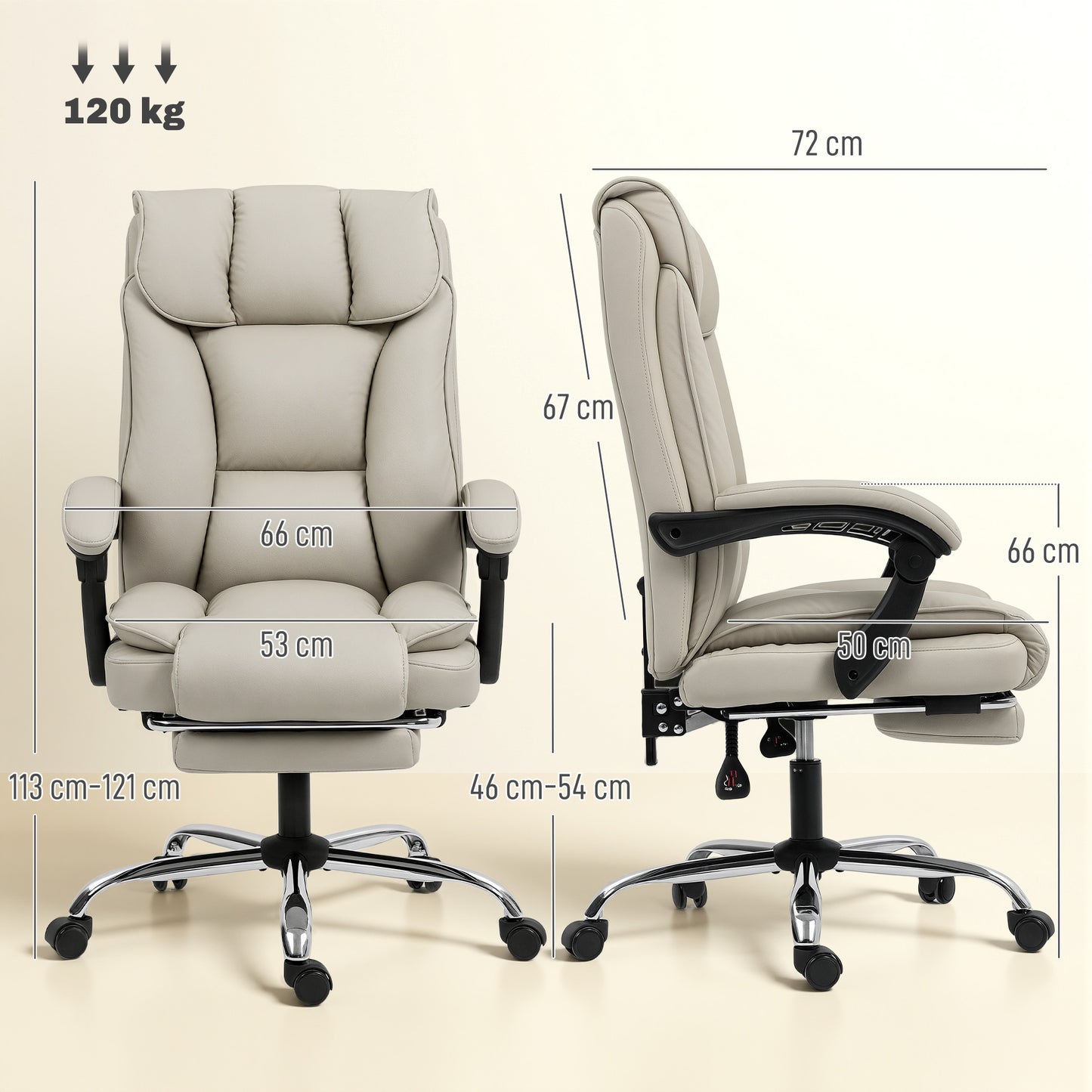 Pet-Friendly Faux Leather Computer Desk Chair, Executive Office Chair with Footrest and Double-Layer Padding, Khaki