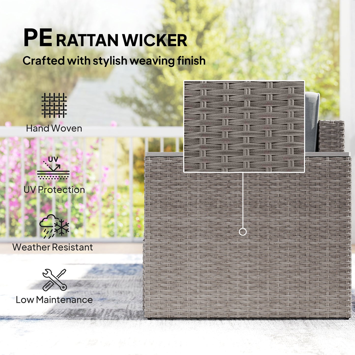 5 Piece Rattan Garden Furniture Set with Storage Table, Footstools, Cushions, Dark Grey