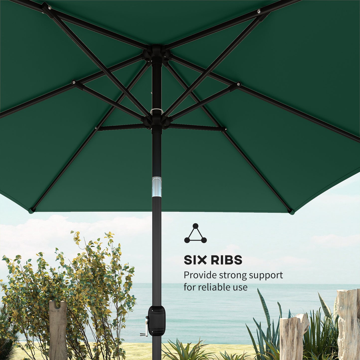 Garden Parasol, Parasol Umbrella with Crank Handle, Tilt Function, Polyester Canopy, Green