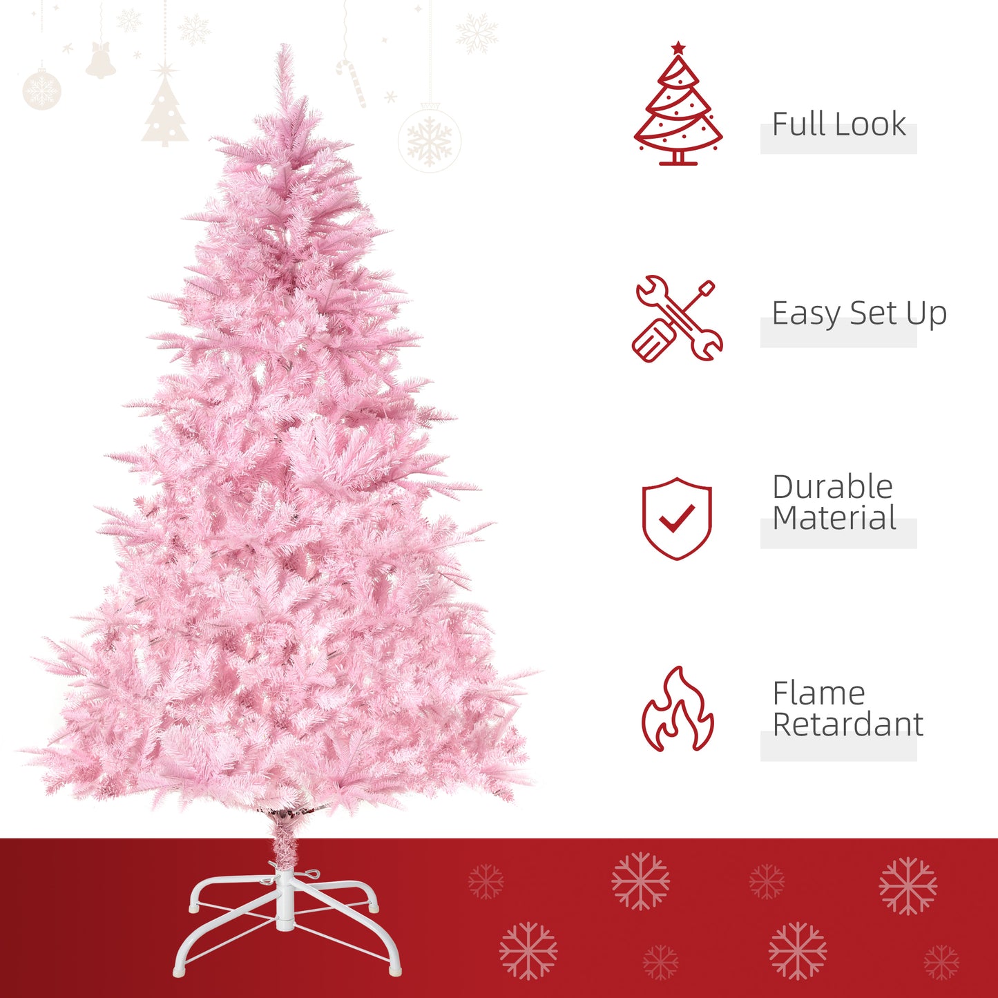6FT Artificial Christmas Tree Holiday Xmas Holiday Tree Decoration with Automatic Open for Home Party, Pink