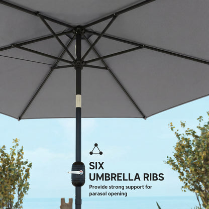 2.6 m Garden Parasol Umbrella with Aluminium Pole, Outdoor Patio Umbrella with Tilt and Crank, Vent, Grey