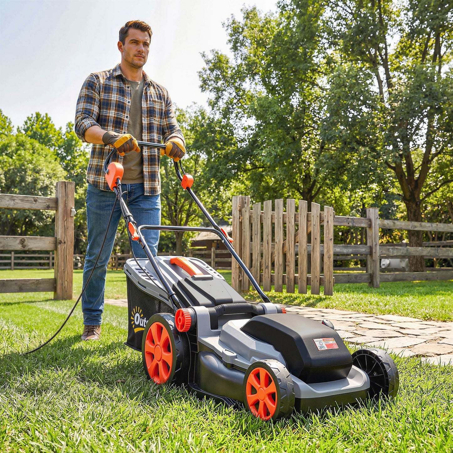 1800W Electric Lawnmower with 40cm Cutting Width, Mulching Feature, 50L Grass Collection Bag, 6 Cutting Heights