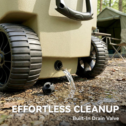 70L Insulated Cool Box with Wheels, Portable Ice Cooler with Handle, Lid and Drain Valve, Khaki