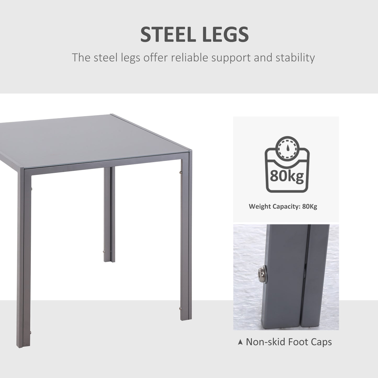 Modern Square Dining Table for 2-4 People, with Glass Top & Metal Legs for Dining Room, Living Room, Grey
