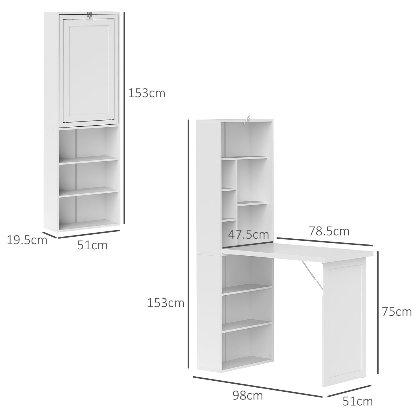 Three-Part Work Desk, with Storage and Writing Board - White