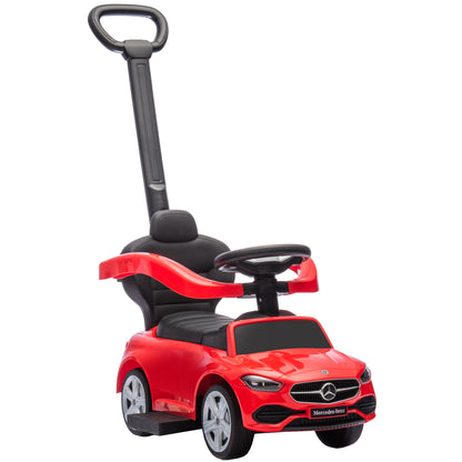 2 in 1 Baby Ride on Push Car Mercedes-Benz C-Class Licensed Walker Foot to Floor Push-Along with Removable Handle, Red