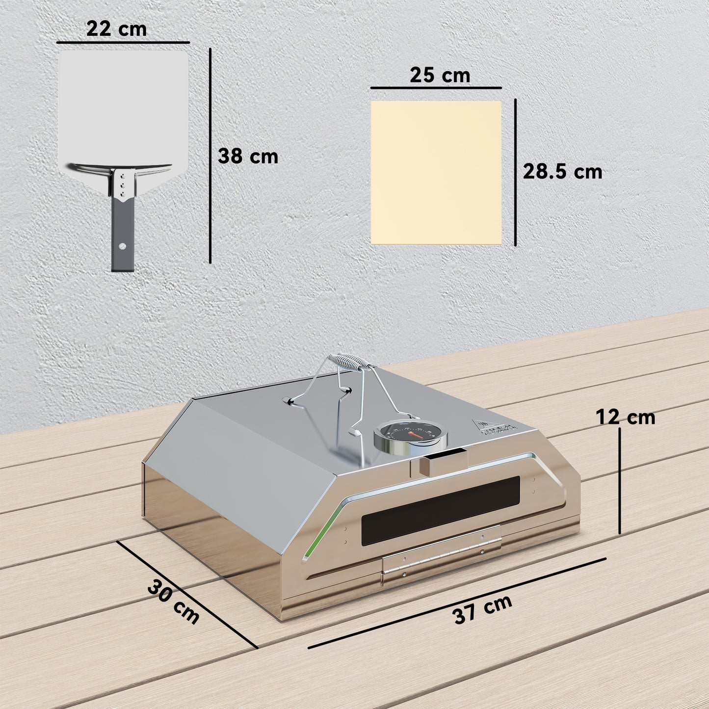 8 in Portable Stainless Steel BBQ Grill Top Pizza Oven with Built-in Thermometer and Viewing Window for Gas and Charcoal BBQ