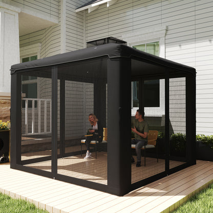 3 x 3 m Metal Gazebo, Garden Pavillion, Double Roof Outdoor Canopy Shelter with Mesh Sidewalls, Black