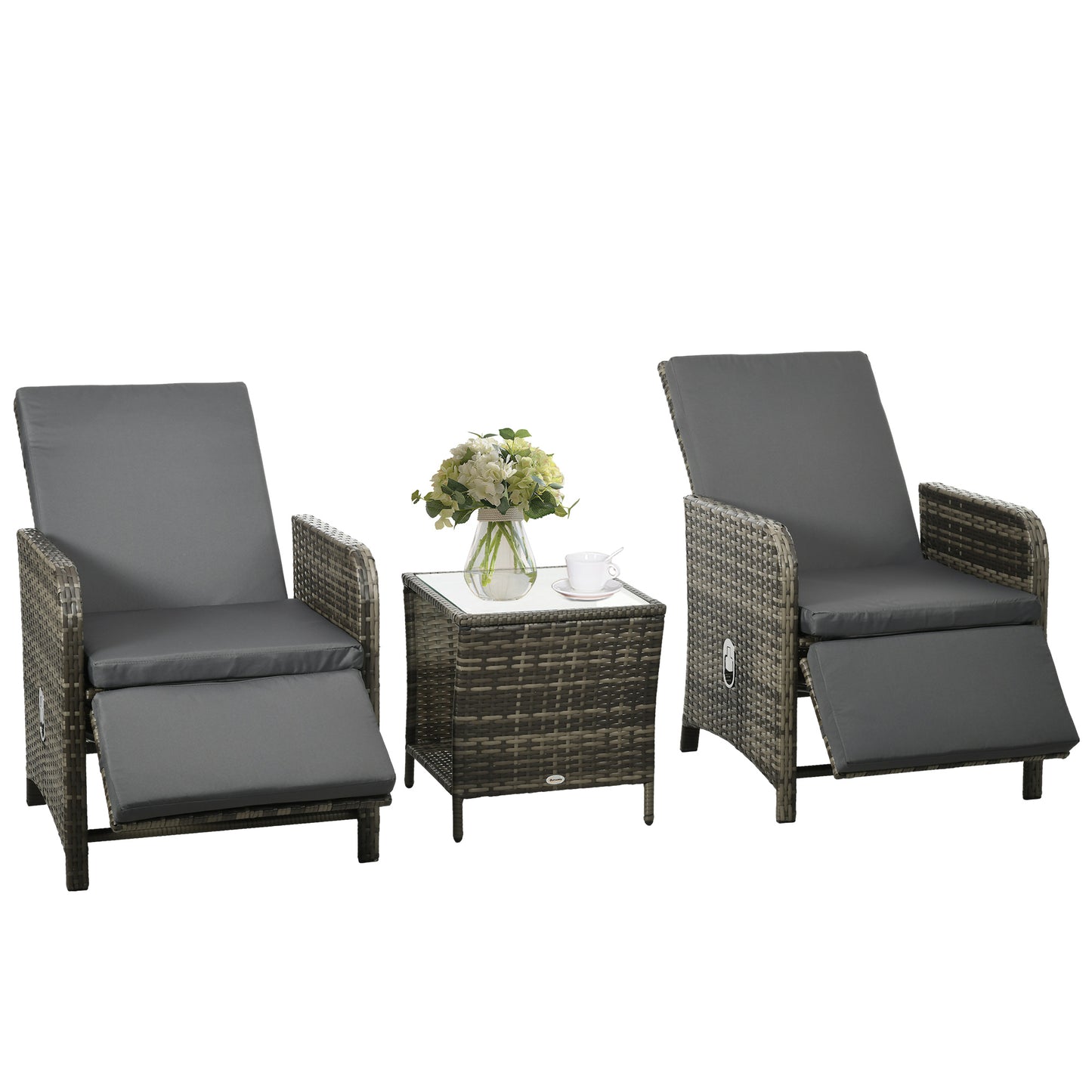 3 Pieces Rattan Bistro Set Balcony Furniture with Cushions, Storage Function - Dark Grey