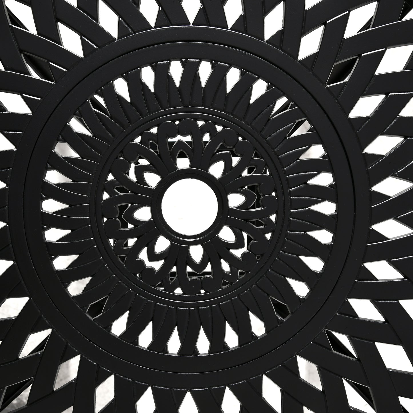78 cm Round Garden Dining Table with Parasol Hole Antique Cast Aluminium Outdoor Table Only, Black