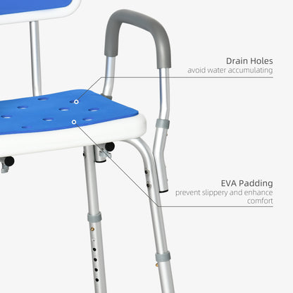 EVA Padded Shower Chair for the Elderly and Disabled, Height Adjustable Shower Stool with Back and Arms, 4 Suction Foot Pads