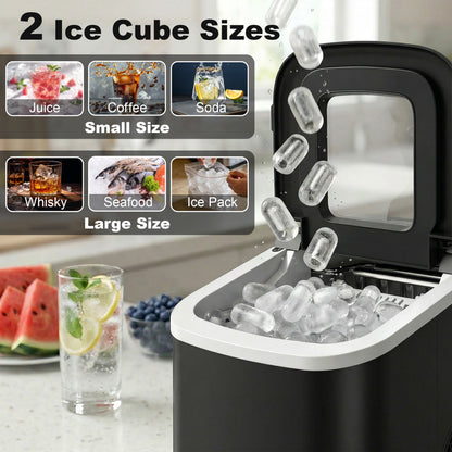 Countertop Ice Maker Machine 9 Cubes in 7 Mins Portable Ice Machine Ice Scoop and Basket 2 Sizes Black