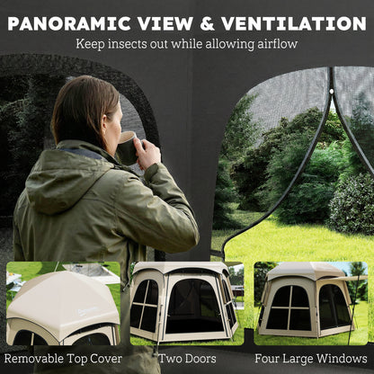 Pop Up Tent 3000mm Waterproof Instant Camping Tent 3-4 Person with 2 Doors 4 Windows Khaki