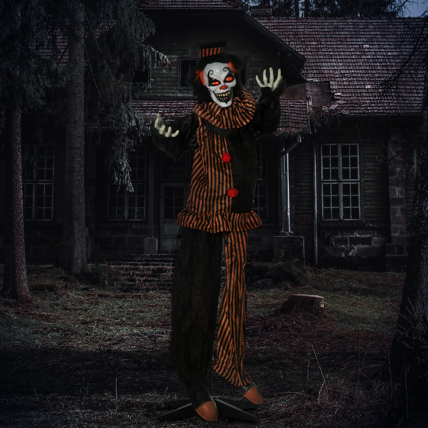 67 Inch Life Size Outdoor Halloween Decorations Talking Circus Clown, Animated Prop Animatronic Decor with Light Up Eyes