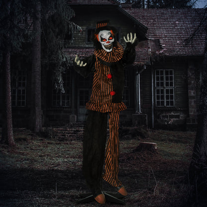 67 Inch Life Size Outdoor Halloween Decorations Talking Circus Clown, Animated Prop Animatronic Decor with Light Up Eyes