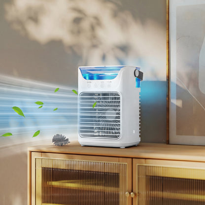 Air Cooler with Adjustable Head, Portable Air Conditioner with 3 Wind Speed, 2 Cool Mist, RGB Light, White