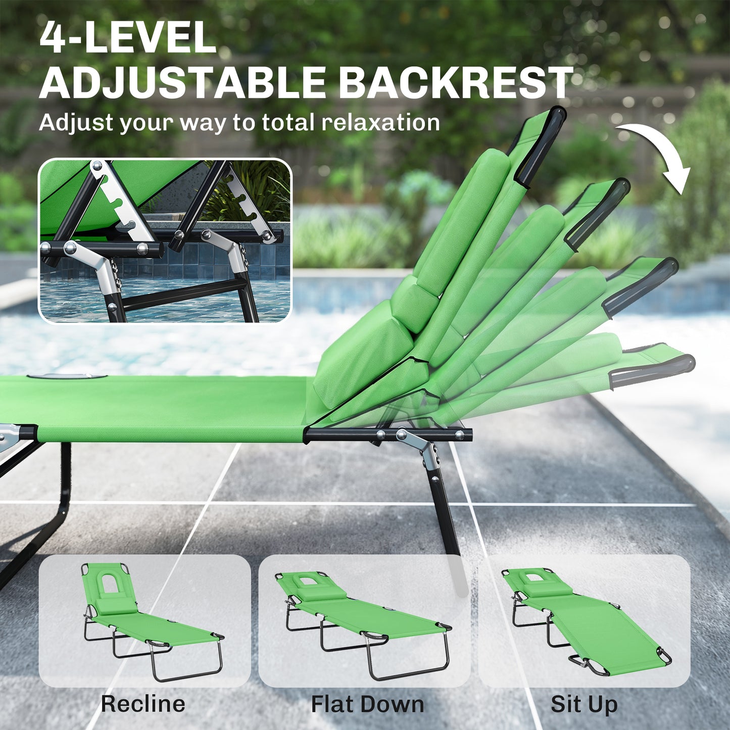 Folding Sun Lounger with Face Hole, 4-Position Adjustable Backrest Garden Recliner Chair Sunbed, Outdoor Lounge Chair
