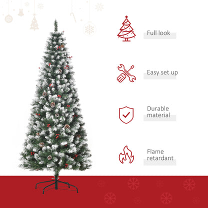 6FT Artificial Christmas Tree Xmas Pencil Tree with Red Berries and Pinecones Holiday Home Indoor Decoration with Foldable Fe