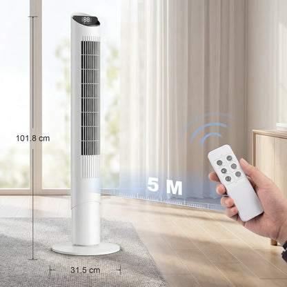 Tower Fan with WiFi App Control Standing Floor Cooling Fan Remote Control 101.8 cm White
