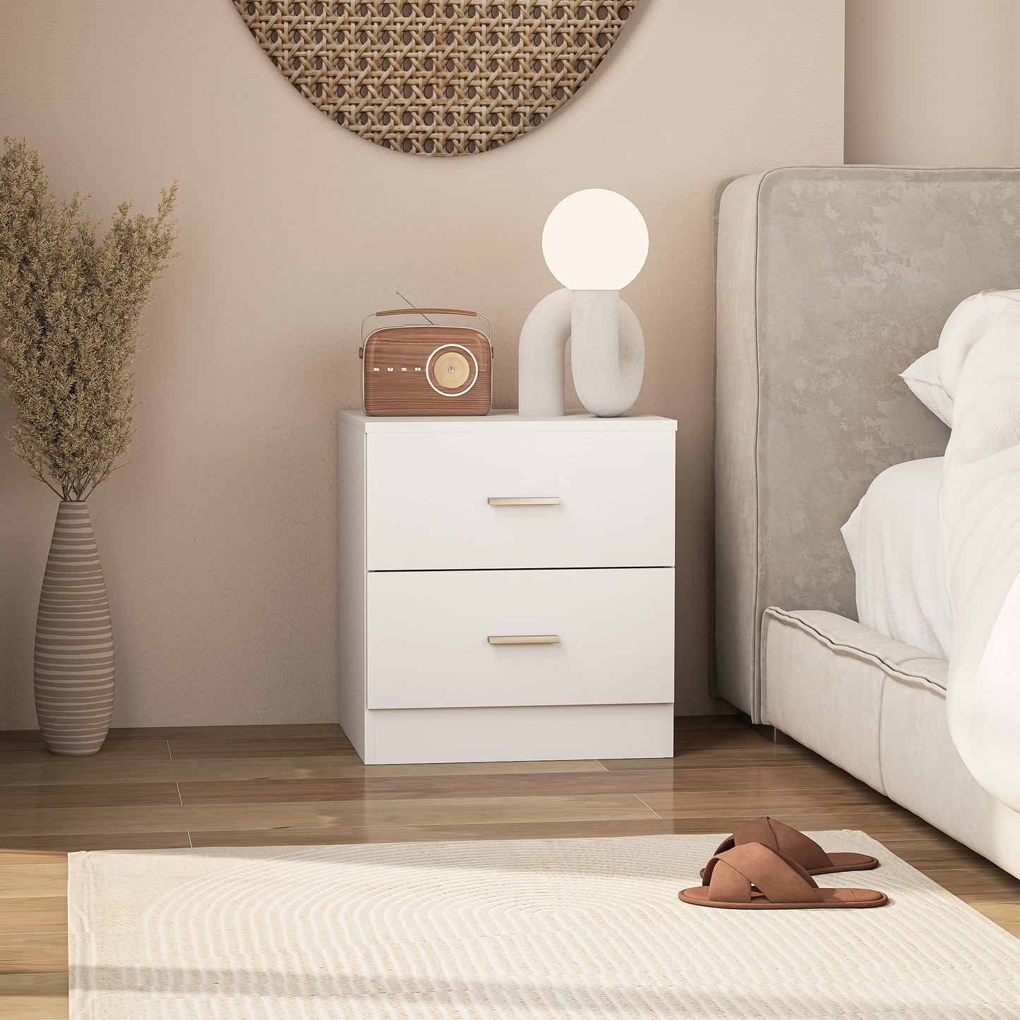 Modern Bedside Table, Beside Cabinet with 2 Drawers, for Bedroom, Living Room, White