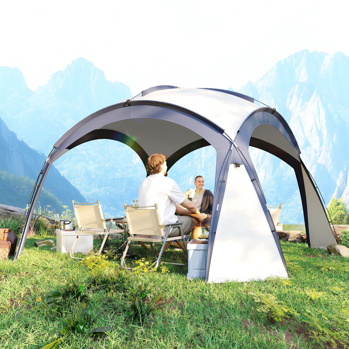 Gazebo Party Tent, 3.5x3.5m-Cream/Blue
