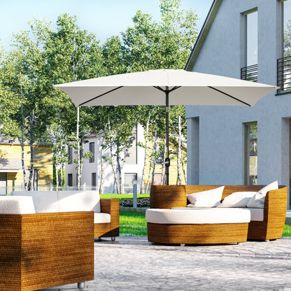 3x2m Garden Parasol Umbrella with Aluminium Pole, Tilt and Crank, Rectangular Outdoor Table Parasol Sun Shade for Patio