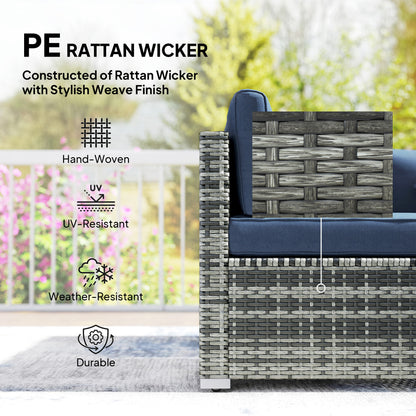 8 Pieces PE Rattan Corner Sofa Set, Outdoor Garden Furniture Set, Patio Wicker Sofa Seater with Cushion, Dark Blue