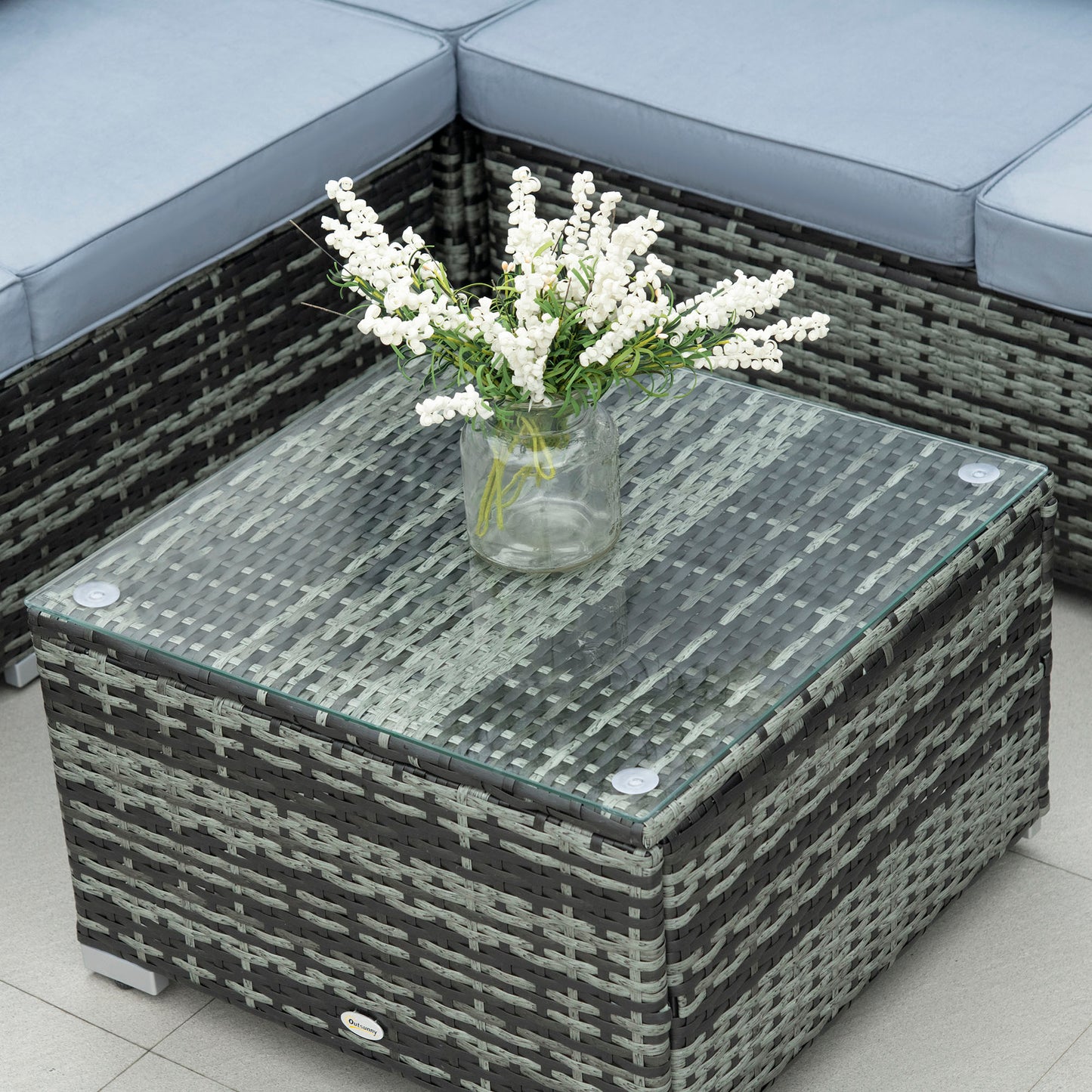 Four-Piece Rattan Sofa Set with 11 Cushions, Steal Frame - Grey