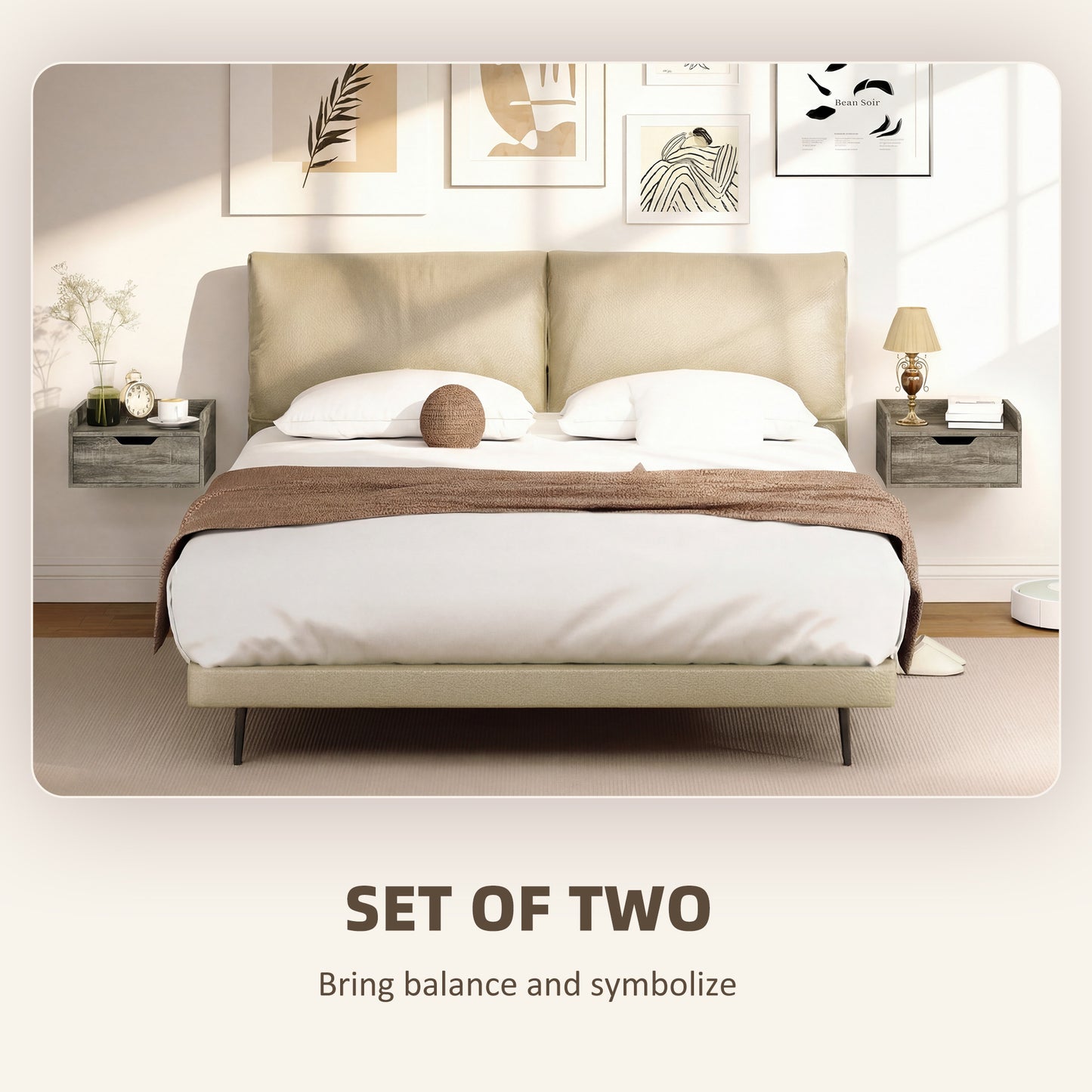 Floating Nightstands Set of 2, Wall Mounted Bedside Table with Drawer for Bedroom, Grey Wood Effect
