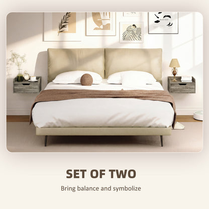 Floating Nightstands Set of 2, Wall Mounted Bedside Table with Drawer for Bedroom, Grey Wood Effect