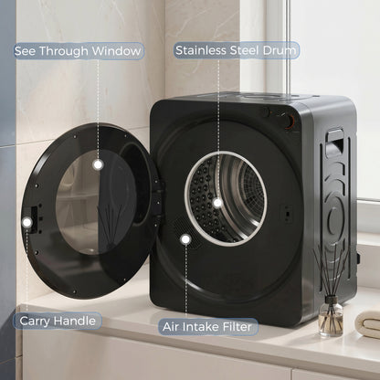 5kg Vented Tumble Dryer, 1000W Compact Tumble Dryer with 5 Drying Modes, Stainless Steel Tub, Black