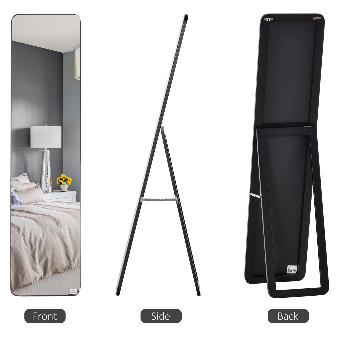 Full Length Mirror, 156 x 37 cm Rectangular Full Body Mirror with Stand, Floor Standing