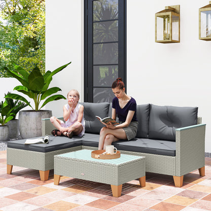 3 Pieces Rattan Garden Furniture Set, L Shaped Garden Conversation Chaise Lounge Furniture