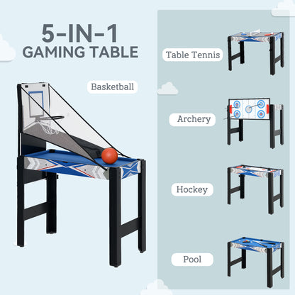 5-in-1 Multi Games Table, with Pool, Table Tennis, Basketball, Hockey, Archery, Blue