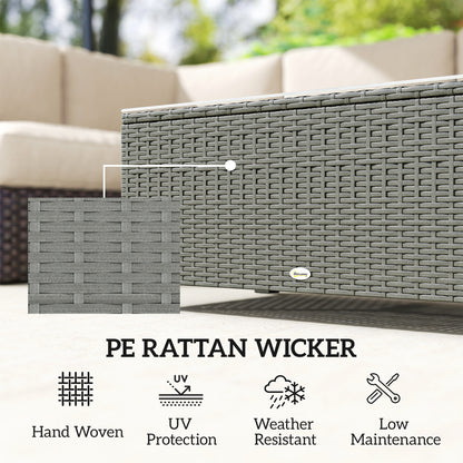 Rattan Garden Coffee Table with Glass Top, Light Grey