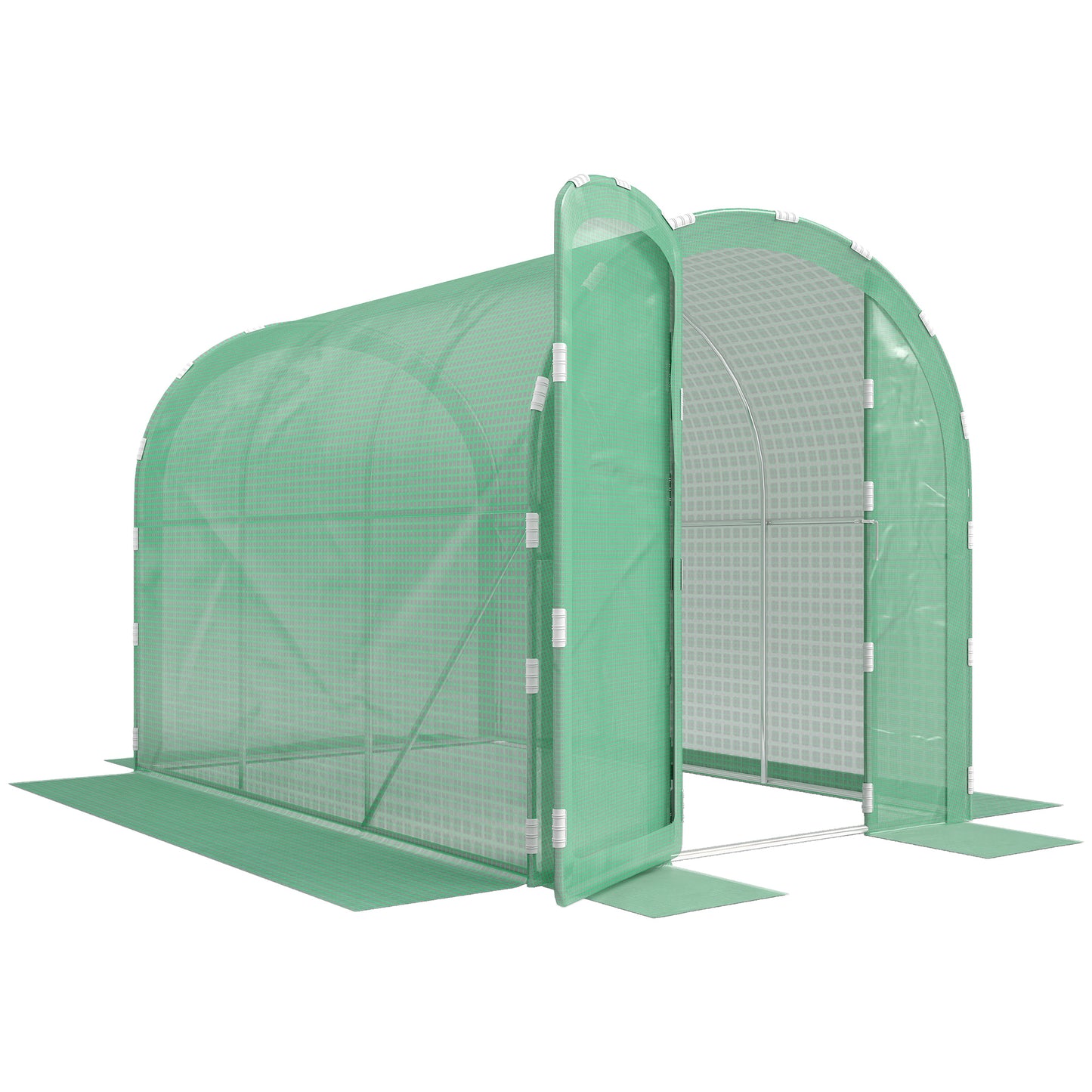 3 x 2 x 2m Polytunnel Greenhouse with Hinged Door, Walk-in Grow House Tent with PE Cover and Galvanised Steel Frame, Green