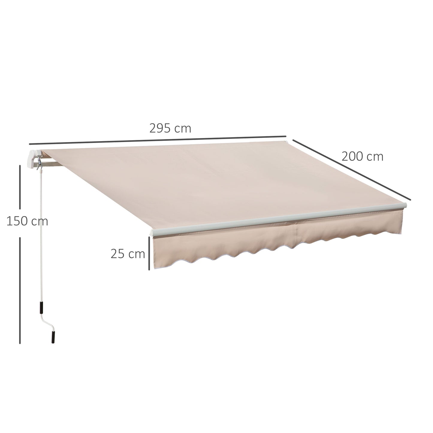 Awning Canopy Manual Retractable Porch Sun Shade Shelter 3 x 2m Beige