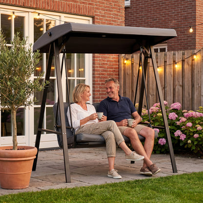 Two-Seater Garden Swing Bench, with Adjustable Canopy - Dark Grey