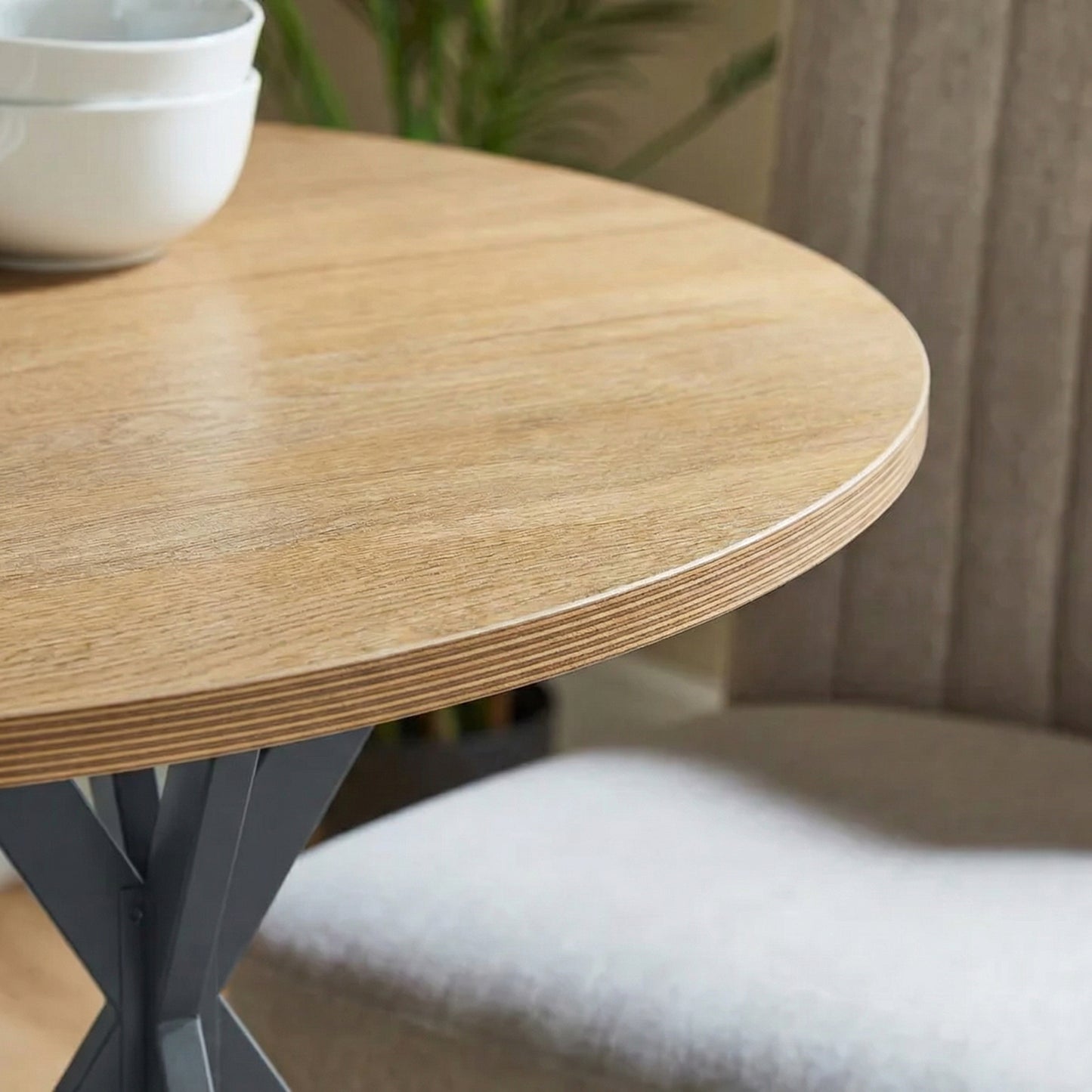 80cm Industrial Round Dining Table - White Oak