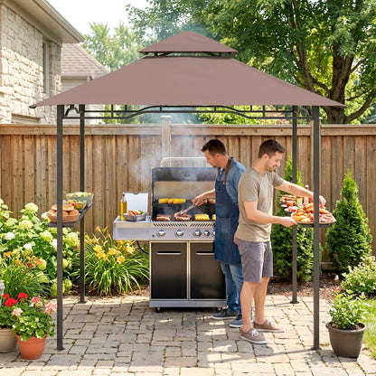 2.5x1.5m (8'x5') Grill Gazebo Canopy, Double Tiered Outdoor BBQ Gazebo Shelter with 2 Side Shelves for Garden, Patio
