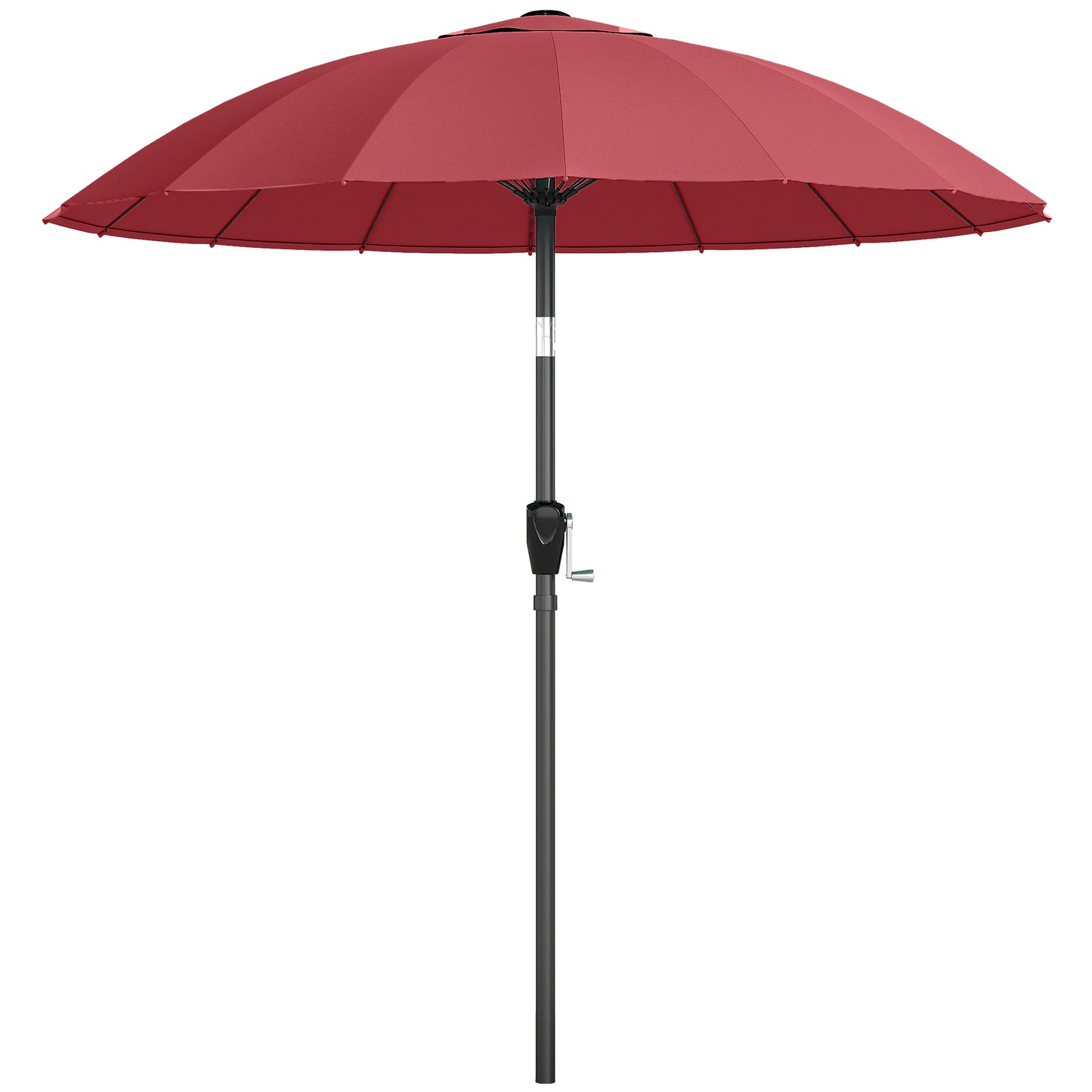 2 m Shanghai Garden Parasol Umbrella with 16 Fibreglass Ribs, Outdoor Parasol Sun Shade with Crank & Tilt, Wine Red